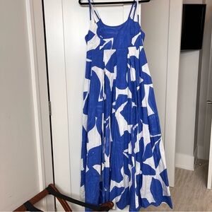 Anthropologie Blue & White Abstract Print Maxi Dress